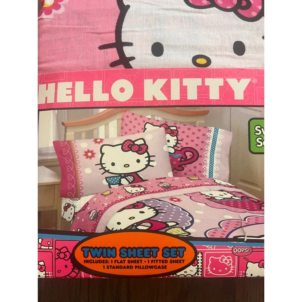 Sanrio Hello Kitty High Tea Twin Sheet Set Pink Bedding 3pc New